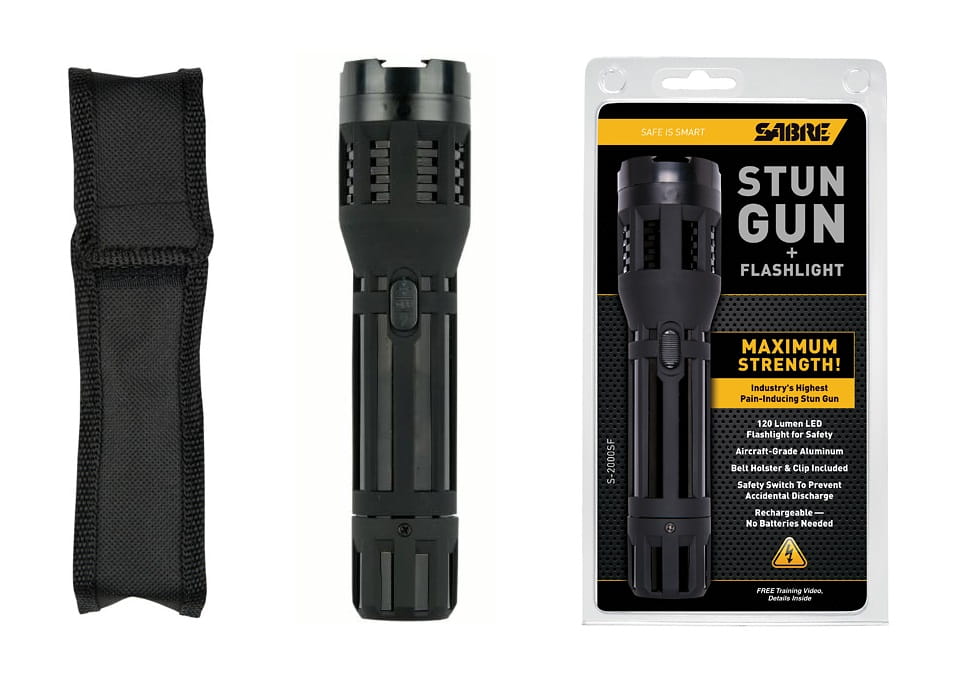 STUN GUN WITH SABER RED GS 2000SF FLASHLIGHT, 5 MILLION V + HOLSTER